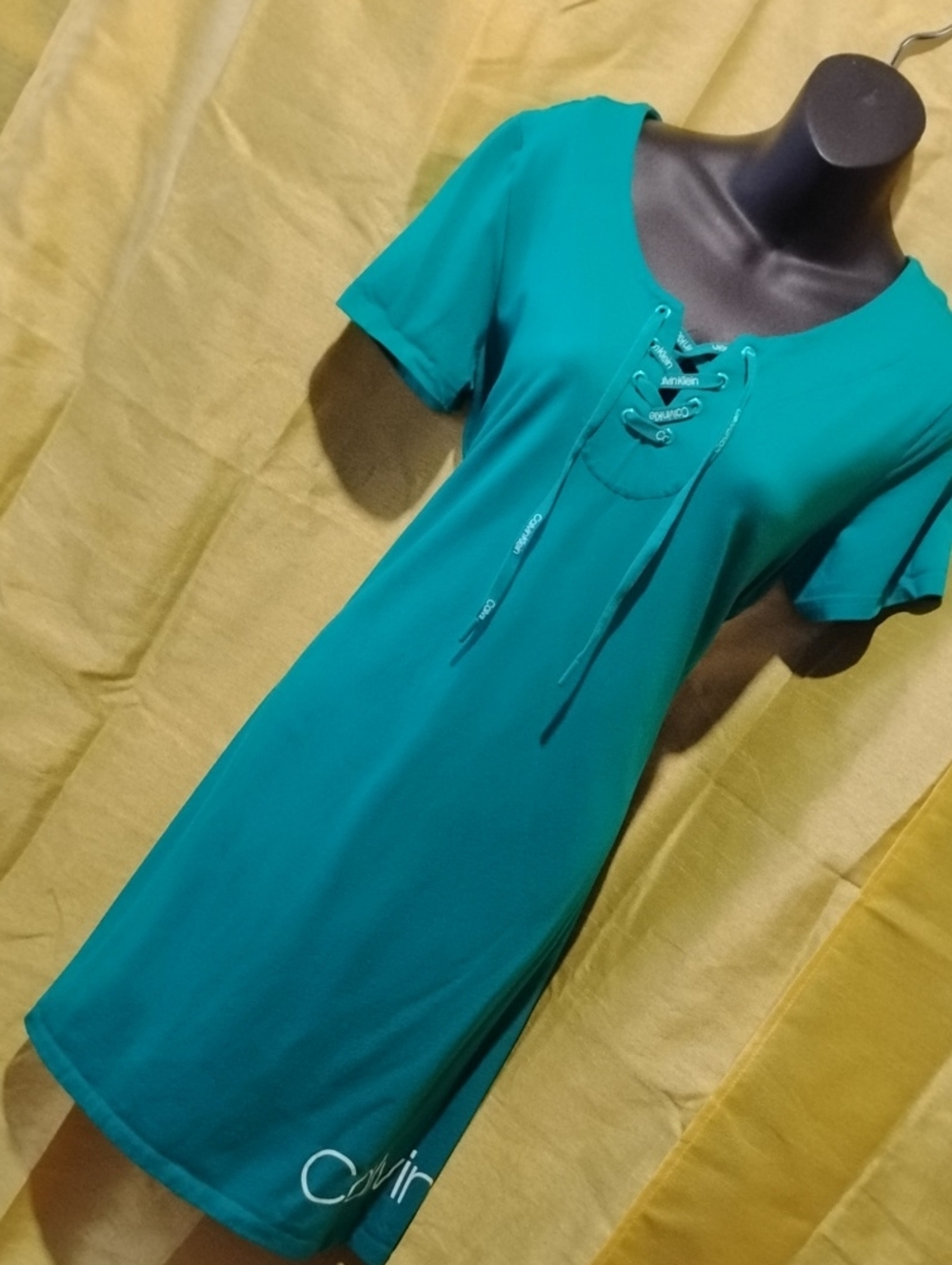 Calvin Klein Teal Lace-Up Short Sleeve Dress